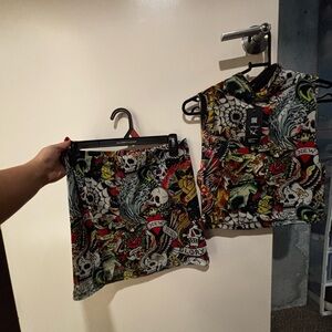 Ed Hardy Multicolor Graphic mesh with lining top and skirt